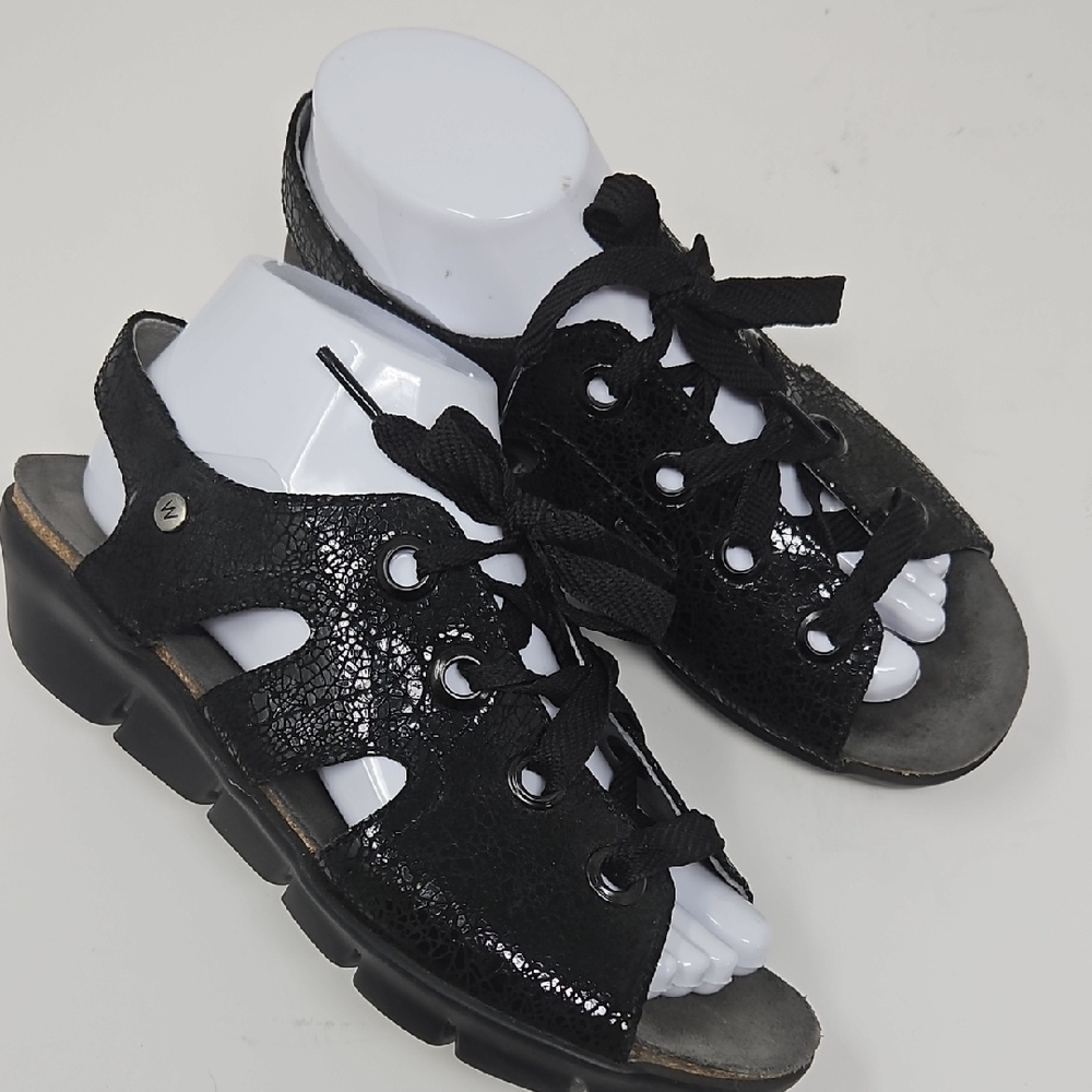 Wolky Black Laceup Peeptoe Cushioned Footbed Womens 39